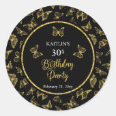 Elegant Black Gold Butterflies 30e verjaardag Ronde Sticker (Voorkant)