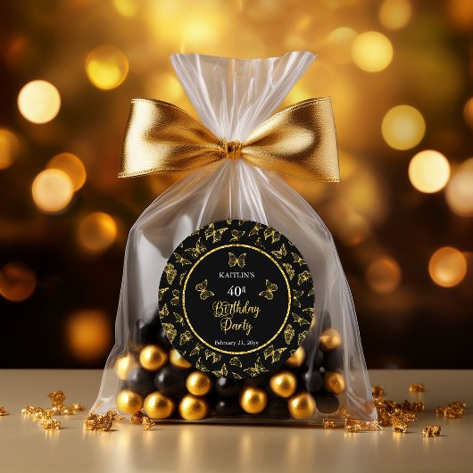 Elegant Black Gold Butterflies 40e verjaardag Ronde Sticker