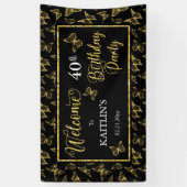 Elegant Black Gold Butterflies 40e verjaardag Spandoek (Verticaal)