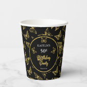 Elegant Black Gold Butterflies 50e verjaardag Papieren Bekers (Achterkant)