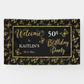 Elegant Black Gold Butterflies 50e verjaardag Spandoek (Horizontaal)