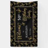 Elegant Black Gold Butterflies 50e verjaardag Spandoek (Verticaal)