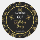 Elegant Black Gold Butterflies 60e verjaardag Ronde Sticker (Voorkant)