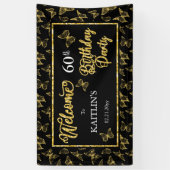 Elegant Black Gold Butterflies 60e verjaardag Spandoek (Verticaal)