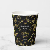 Elegant Black Gold Butterflies 70e verjaardag Papieren Bekers (Achterkant)
