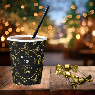 Elegant Black Gold Butterflies 70e verjaardag Papieren Bekers