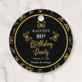 Elegant Black Gold Butterflies 80e verjaardag Bedankjes Labels (Voorkant)