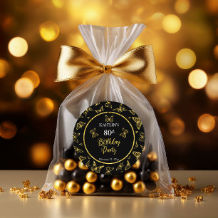 Elegant Black Gold Butterflies 80e verjaardag Ronde Sticker