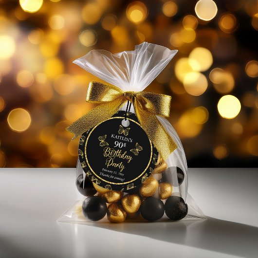 Elegant Black Gold Butterflies 90e verjaardag Bedankjes Labels