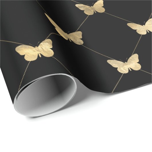 Elegant Black Gold Butterfly Patroon Cadeaupapier (Rol Hoek)