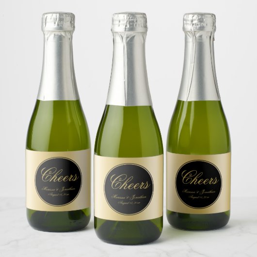 Elegant Black Gold Calligraphy Cheers Wedding Sparkling Wijnetiket (Flessen)