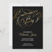 Elegant Black - Gold Calligraphy Graduparty Kaart (Voorkant)