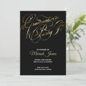 Elegant Black - Gold Calligraphy Graduparty Kaart (Staand voorkant)