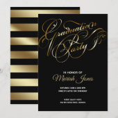 Elegant Black - Gold Calligraphy Graduparty Kaart (Voorkant / Achterkant)
