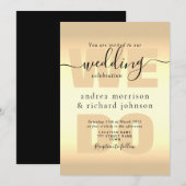 Elegant Black Gold Calligraphy Wedding Invitation Kaart (Voorkant / Achterkant)