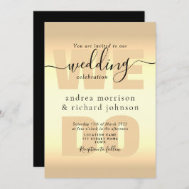 Elegant Black Gold Calligraphy Wedding Invitation Kaart