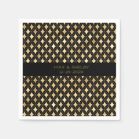 Elegant Black & Gold Carnival Harlequin - Aangepas Servet (Voorkant)