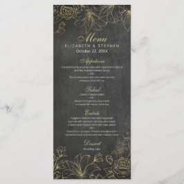 Elegant Black Gold Chalkboard Floral Wedding Menu