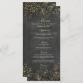 Elegant Black Gold Chalkboard Floral Wedding Menu (Voorkant / Achterkant)
