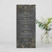 Elegant Black Gold Chalkboard Floral Wedding Menu (Staand voorkant)