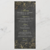 Elegant Black Gold Chalkboard Floral Wedding Menu (Voorkant)