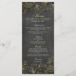 Elegant Black Gold Chalkboard Floral Wedding Menu