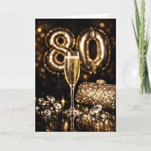 Elegant Black & Gold Champagne 80th Birthday Kaart (Voorkant)