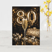 Elegant Black & Gold Champagne 80th Birthday Kaart (Gele Bloem)