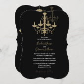 Elegant Black Gold Chandelier Wedding Invitations Kaart (Voorkant / Achterkant)