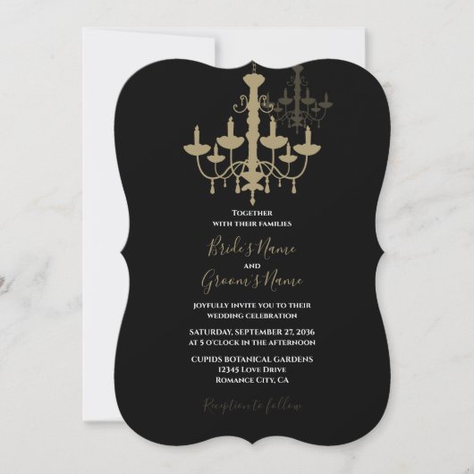 Elegant Black Gold Chandelier Wedding Invitations Kaart (Voorkant)