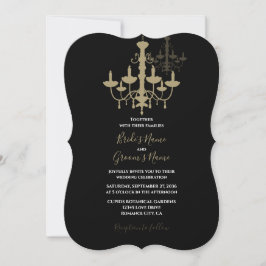 Elegant Black Gold Chandelier Wedding Invitations Kaart