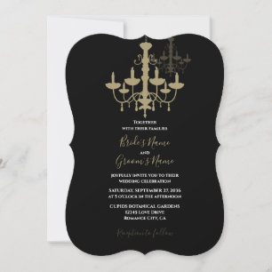 Elegant Black Gold Chandelier Wedding Invitations Kaart