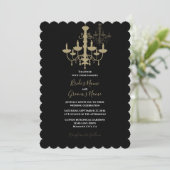 Elegant Black Gold Chandelier Wedding Invitations Kaart (Staand voorkant)