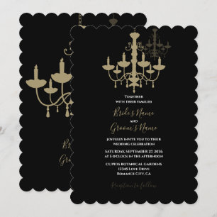Elegant Black Gold Chandelier Wedding Invitations Kaart