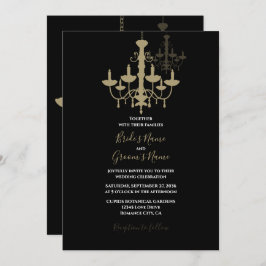 Elegant Black Gold Chandelier Wedding Invitations Kaart