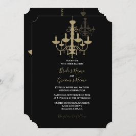 Elegant Black Gold Chandelier Wedding Invitations Kaart