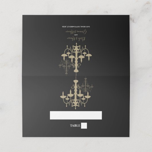 Elegant Black Gold Chandelier Wedding Invitations Plaatskaartje (Buitenkant ongevouwen)