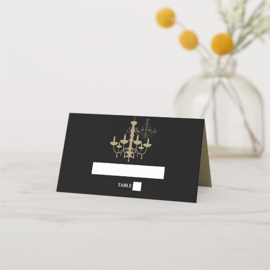 Elegant Black Gold Chandelier Wedding Invitations Plaatskaartje (Voorkant)