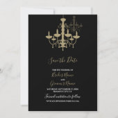 Elegant Black Gold Chandelier Wedding Save The Date (Voorkant)
