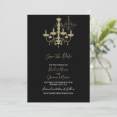 Elegant Black Gold Chandelier Wedding Save The Date (Staand voorkant)