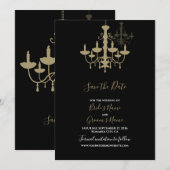 Elegant Black Gold Chandelier Wedding Save The Date (Voorkant / Achterkant)