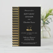 Elegant Black Gold Chevron Striped Birthday Dinner Kaart (Staand voorkant)