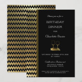Elegant Black Gold Chevron Striped Birthday Dinner Kaart (Voorkant / Achterkant)