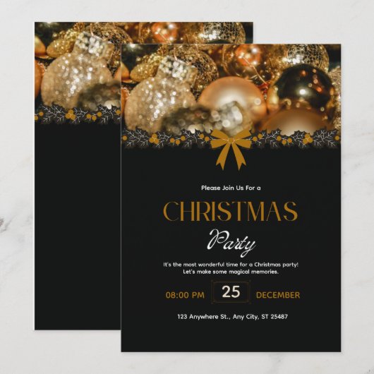 Elegant Black Gold Christmas Invitation Kaart (Voorkant / Achterkant)
