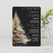 Elegant Black & Gold Christmas Party Kaart (Staand voorkant)