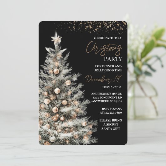 Elegant Black & Gold Christmas Party Kaart (Staand voorkant)