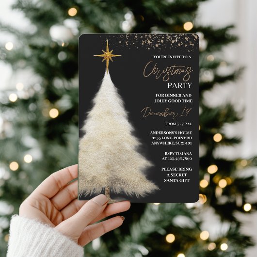 Elegant Black & Gold Christmas Party  Kaart