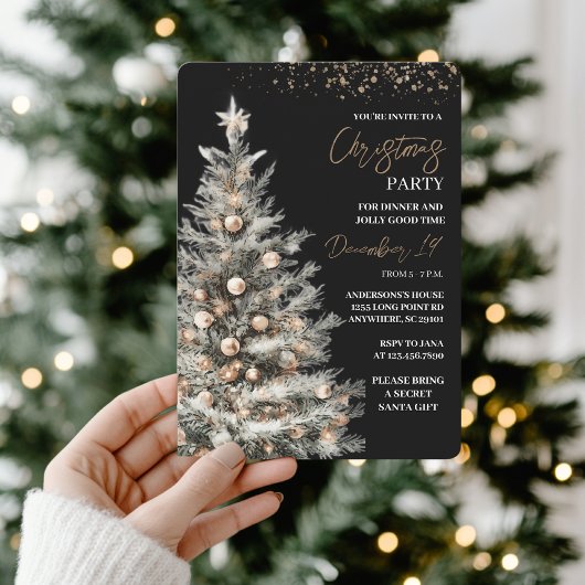 Elegant Black & Gold Christmas Party Kaart