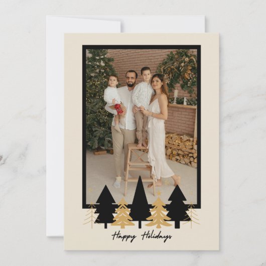 Elegant Black & Gold Christmas Tree Feestdagenkaart (Voorkant)