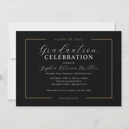 Elegant Black Gold Class Afstuderen Graduparty Kaart (Voorkant)